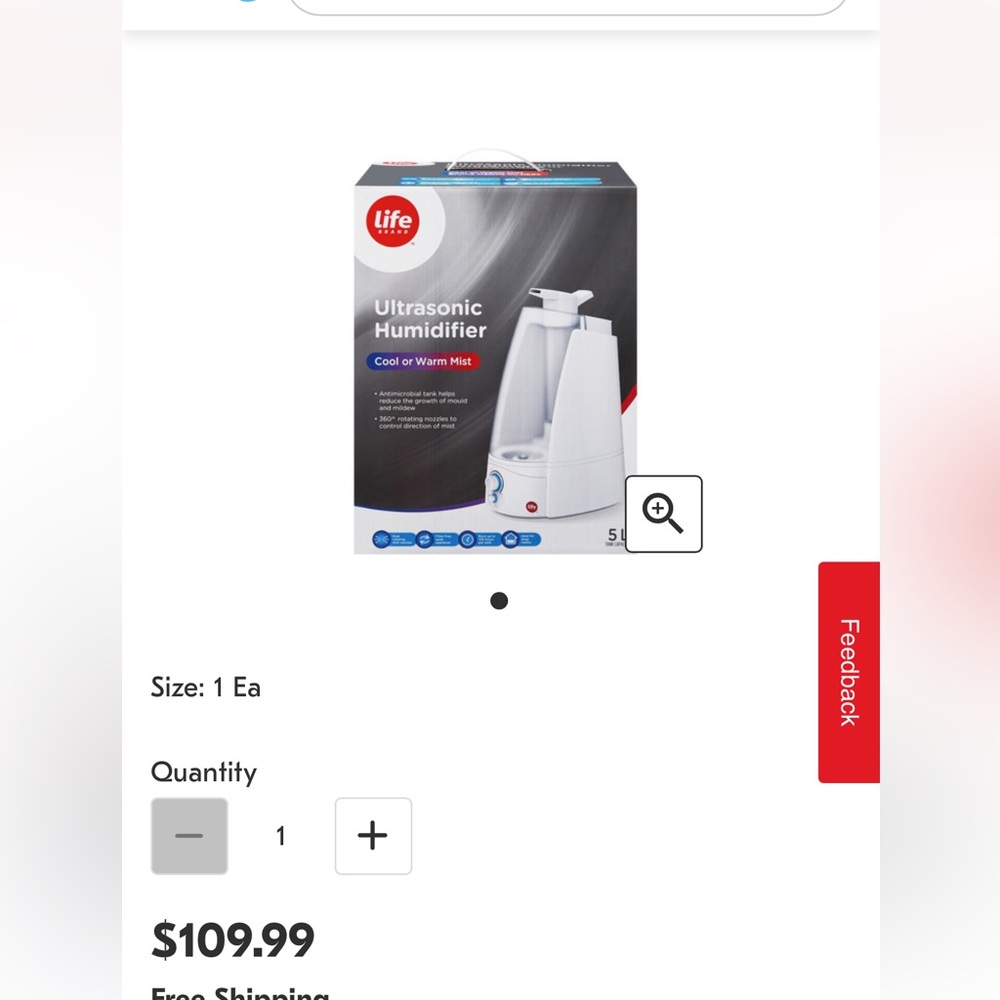 Life  Brand Ultrasonic Humidifier Cool or Warm Mist
